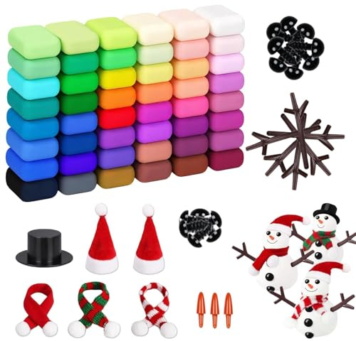 YTAXYZWR Weihnachts DIY Bastelset Schneemann3er Set mit 48 Farben Lufttrocknendem Ton, Bastelmaterial für Erwachsene, Weihnachtsdekoration zum Selbermachen