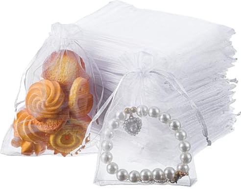 Classicseali 100 Stück Organza Säckchen, Geschenktütchen mit Kordelzug, Kleine Beutel Organza, Tüllbeutel Klein für Schmuck, Süßigkeiten, Lavendel, Kekse, Trockenblumen, Organzasäckchen, 10X15cm