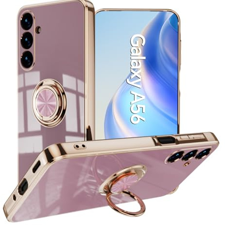 XINYEXIN Case for Samsung Galaxy S25 FE 5G with Ring Stand Holder 360 Degree Rotating Kickstand Fashion Shockproof Protective Cover - Purple | Protective Cover, 360° Rotation, Shockproof, Anti-Scratch, Electroplated Finish, Purple