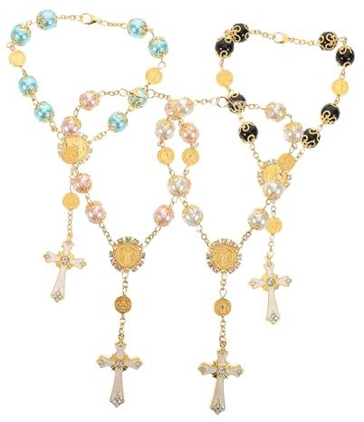 Gatuida 4 Pièces Bracelet Croix Catholique Perles de Prière Colorées Artisanat Unique à Aiguille Courbée Bijou Durable et Polyvalent pour Poignet ou Suspension Voiture Accessoire Spirituel