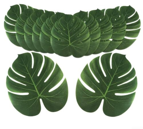 Foglie di monstera artificiali, 24 pezzi, grandi foglie di palma tropicale finte, per decorazione di casa e feste, eventi di compleanno, riunioni Luau, temi della giungla e della spiaggia ((12 pezzi
