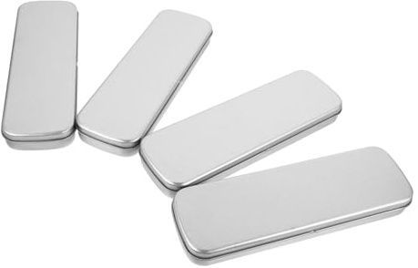 MUELODSIC 4pcs Student Stationery Cases Tinplate Pencil Cases Silver Colour Easy to Use Compact Design Sturdy Pen Storage Boxes for School and Office
