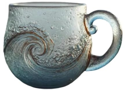 WEISIPU Sea Wave Glass Mug, Sea Glass Wave Mug Handblown 12 Ounce Drinkware for Tea Coffee and Wine Captivating Artistic Beach Theme Coffee Cups Gift