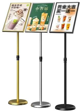 Affischställ Golvstående displayhållare Snäppramsstativ Aluminiumskylthållare, Vinkel- och höjdjusterbar Teleskopisk anslagstativ för företagsdisplay (Färg: Guld, Storlek: A3)
