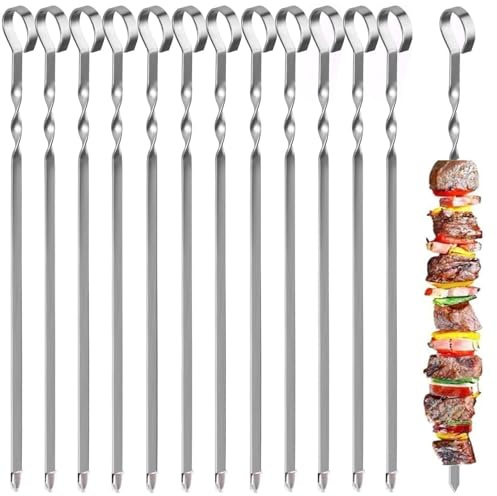 LOVLEX Grillspieße Edelstahl 12 Stück/30 Stück 39cm Schaschlikspieße Rostfrei - Kabob Spieße für Fleisch & Gemüse am Schaschlikgrill (12 Stück)