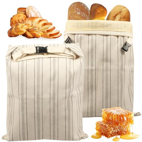 2Pcs Beeswax Bread Bags for Homemade Bread & Sourdough Reusable Large Capacity Cotton Linen Beeswax Bread Bag for Freezer & Refrigerator with Natural Beeswax Lining to Keep Bread Fresh, 42.5 * 33cm