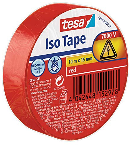 tesa Isolierband - Selbstklebendes Isolierband, hitzebeständig - Zum Isolieren, Reparieren und Bündeln - 10 m - ROT
