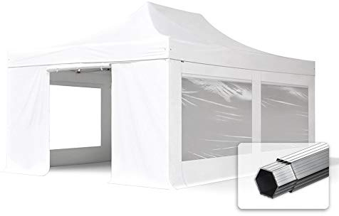 TOOLPORT ALU Pavillon Faltpavillon 4x6m mit Panoramafenster robust und wasserdicht Professional 50mm Partyzelt weiß