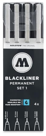 Molotow Blackliner Set 1 (Strichstärke 0,05 mm bis 0,4 mm, Fineliner mit permanenter, dokumentenechter Tinte) 4 Stück schwarz