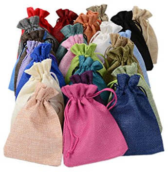 PLECUPE 10 Stück Jutesäckchen, Jutebeutel 20x30 cm, Geschenktüten, Natur Jutesäckchen Leinen Säckchen für Hochzeit Geschenktüte, Leinen Tunnelzug Säckchen Weihnachte Party Beutel, Zufällig
