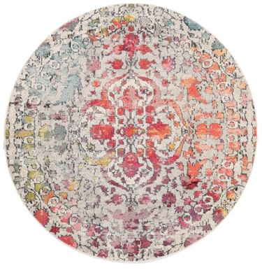 RugVista Kaleidoscope Teppich, Ø 200 cm, Multi | Rund, Niedriger Stapel, Nur chemische Reinigung, Oeko-Tex 100, Wohnzimmer, Esszimmer, Schlafzimmer, Küche