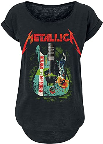 Metallica Bride of Frankenstein Guitar Mujer Camiseta Negro 100% algodón Ancho
