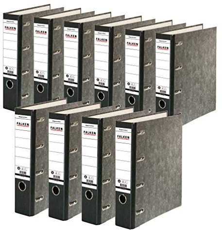 FALKEN 10x Recycling-Doppelordner 7 cm breit für 2x DIN A5 quer | Made in Germany Papierbezug im Wolkenmarmor-Design mit geklebtem Rückenschild Blauer Engel