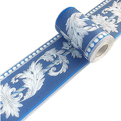 Simplemuji Self Adhesive 3D Blue Flower Waterproof Wallpaper Border Peel and Stick for Bathroom Kitchen Counter Top Tiles Sticker 10CM by 5M (Blue)