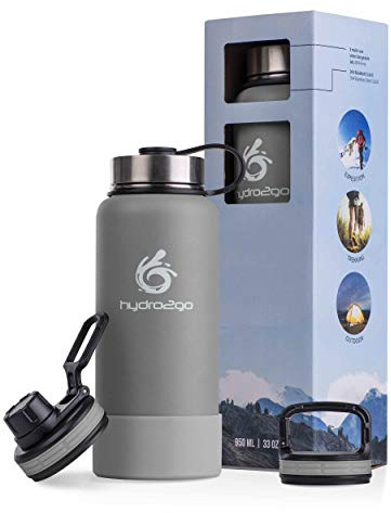 hydro2go ® Edelstahl Trinkflasche X-AlpsBottle 1000ml, vakuumisolierte Thermosflasche mit 3 Trinkverschlüssen, auslaufsichere Isolierflasche