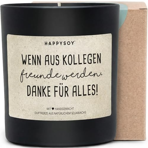 Wenn aus Kollegen Freunde werden - Duftkerze mit Spruch als Geschenk für Kollegen, Abschied & Dankeschön, Kollegin, Kerze im Glas, blumiger Duft