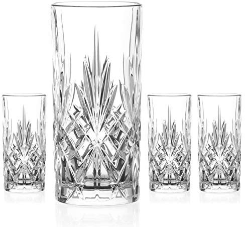 DIAMANTE Chatsworth Hi Ball Glass Tumbler - Perfect for Long Drinks, Cocktails and Water - Premium Lead Free Crystal - Set of 4