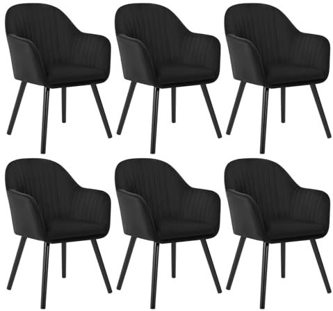 WOLTU Esszimmerstühle 6er Set, für Schlafzimmer Küche Wohnzimmer, Küchenstühle gepolstert mit Armlehne, Massivholzbeinen, Sitzfläche aus Samt, Schwarz