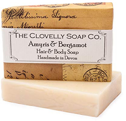 Clovelly Soap Co Natural Handmade Men's Hair & Body Soap Bar with Amyris (West Indian Sandalwood) & Bergamot for all Skin Types 100g