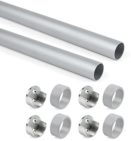 Emuca - Kit tubo per armadio rotondo D. 28, 750 mm, alluminio, Anodizzato opaco, Lotto di 2