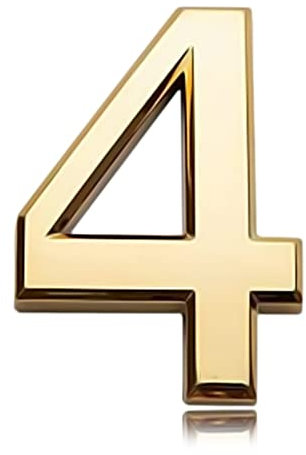 3 Inch Front Door Numbers, 3D Self Adhesive House Numbers Plaques Waterproof Mailbox Signage DIY Chrome Polished Address Numbers Sign for Home Office Hotel Apartment Door Room Wall, Gold (4)
