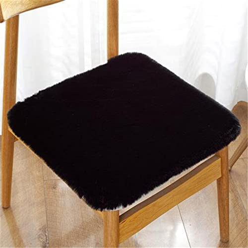 SWECOMZE Sitzkissen,Faux Lammfell Schaffell Stuhlkissen Zierkissen Sitzauflage Longhair Fell Optik Nachahmung Wolle Sofa Matte, 45 * 45cm (Schwarz)