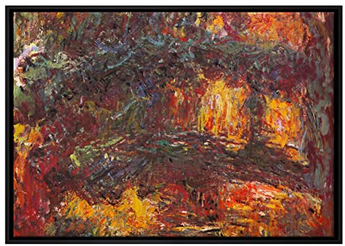 Pixxprint Claude Monet - japanische Brücke über den Seerosenteich VI Leinwandbild 100x70 cm im Bilderahmen, Wandbild, Schattenfugenrahmen, Kein Poster