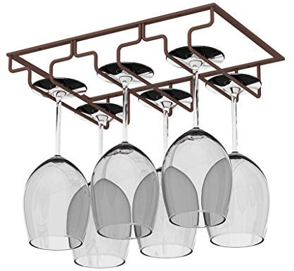 GJSN Novelty Wine Rack,Wine Glass Rack Hanging Hanger Under Cabinet Stemware Holder Metal Shelf Upside Down Wine Glass for Bar Kitchen for Bars Restaurkitchens/Brass/31 X 22.5Cm
