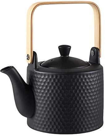 Toichi - Grande théière en porcelaine noire – 900 ml – Théière japonaise avec infuseur en acier inoxydable – Poignée en bambou – Cafetière en céramique (théière – Noir)