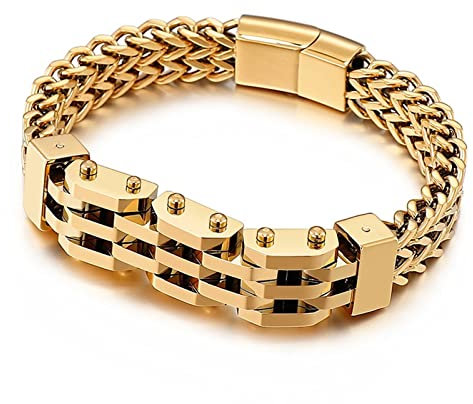 Bishilin Edelstahl Armband Männer, Charm Armband Partner Weizen Armband Breit 12MM mit Magnetverschluss Freundschaftsarmband Armband 22.5CM Herren