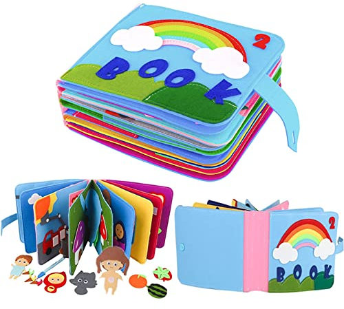 Quiet Book 16 Themen 3D Filz Busy Book, Pädagogisches sensorisches Stoffbuch, Lernspielzeug für Kleinkinder ab 1 2 3 4 Jahr
