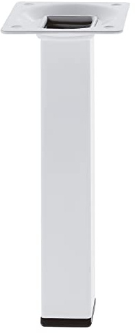 Amig - Pied carré pour Meuble | Mod. 3 | 25 x 25 x 250 mm | avec vis de réglage | Vissable par 4 Points | Résiste jusqu'à 15 kg/Pied | Acier Blanc