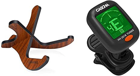 CAHAYA Ukulele Ständer Holz Klappständer Ukulele Halter für Ukulele Mandoline Violine und kleinere Gerätschaften CY0022 & CASCHA Stimmgerät für Gitarre, Schwarz