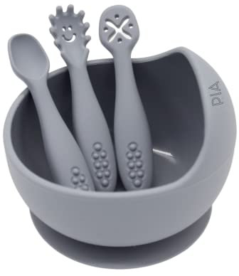 Personalisierte Einchenhorn Erstausstattung Kindergeschirr Set Esslernbesteck Schüssel Besteck Baby 6 Monate essen lernen Silikon LFGB BLW Saugnapf rutschfest (Schüssel, Besteck, mit Personalisierung)