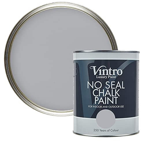 Vintro Paint | No Seal Chalk Paint | Mid Grey | Interior & Exterior Use | Furniture | Walls | Wood | Metal | 1 Litre (Lincoln Grey)