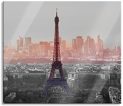 Panorama Tour Eiffel au coucher du soleil B&W Detail Plaque de recouvrement de cuisinière et protection anti-éclaboussures en verre véritable | Pour plaques de cuisson | 60 x 52 cm