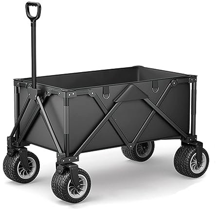 WRJAHCG Bollerwagen Faltbar,Schwarz Garten Handwagen Breite Reifen Transportwagen Mit Offroad-Räder Mit Bremsen Und Verstellbarem Griff Campingwagen Tragfähigkeit 150 Kg