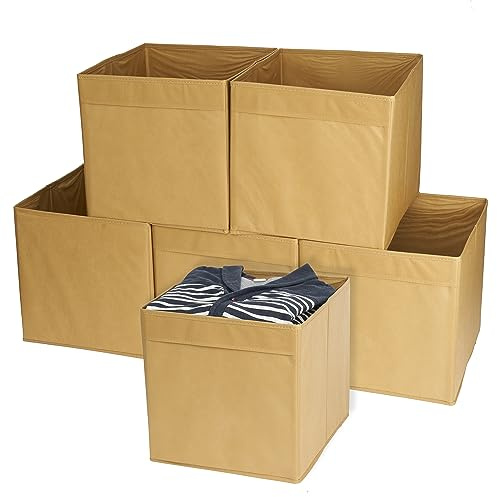 MATANA - 6 Cajas de Almacenamiento Plegables, Unidad de Almacenaje de Lona para Ropa de Bebé, Organizadores de Hogar y Armario - Caqui, 33cm x 33cm x 37cm