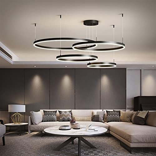 LED Pendelleuchte Esszimmerlampe Metall Ring Hängelampe Höhenverstellbar Wohnzimmerlampe Kronleuchter Dimmbar mit Fernbedienung Hängeleuchte Runde Pendellampe Acryl Deckenleuchte