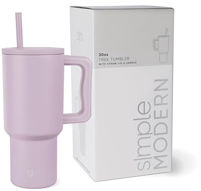 Simple Modern 30 oz Trek Tumbler with Handle and Straw | Insulated Stainless Steel Water Bottle Iced Coffee Cup Travel Mug | Gifts for Women | Trek Collection | 890ml | Lavender Mist