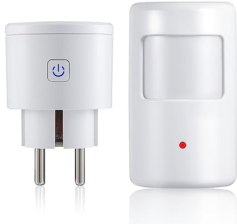 Bewegungsmelder Steckdose, LEUTED Drahtloser Infrarot PIR Bewegungssensor Funk Durchgangsmelder Steckdose, Empfindlichkeitseinstellung, Wireless Funkschalter für Alarmanlage Beleuchtung
