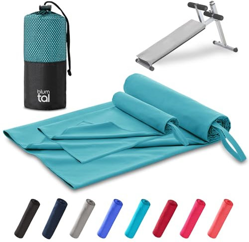 Blumtal Fitness Handtuch im 2er Set - Microfaser Sporthandtuch Fitnessstudio 180x90 cm + Mikrofaser Handtuch 80x40 cm - saugstarkes Sporttuch groß & klein - Gym Tuch- Towel Microfaser - Petrol