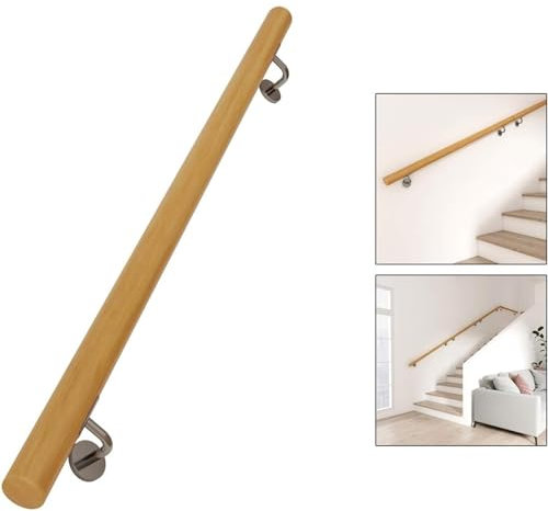 Buche Holz Handlauf Treppengeländer Geländer für Treppe,Dekorative Wandmontage Handlauf W/robuste Metall-Halterungen,für Villen, Balkone, Flure, Wohnungen, Drinnen Und Draußen(Size:100cm/39.4in)