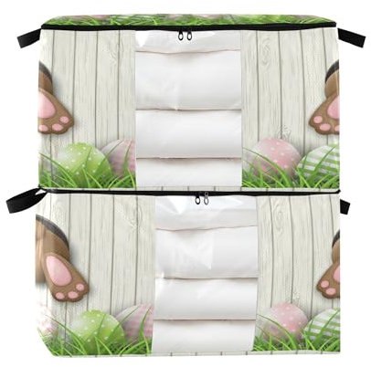 Caihoyu 2 Pack Under Bed Boot Storage Stackable Bedding Organizer Storage For Closet Foldable Decorative Storage Boxes With Lids Under The Bed Shoe Storage M Brown Bunny Bottom and Easter Eggs