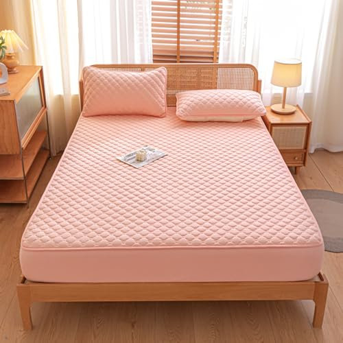 HAIBA Wasserdichter Spannbettlaken 200x220cm+30cm Rosa Matratzenauflage Matratze-Schonbezug Anti-Allergie Spannbettlaken Inkontinenz