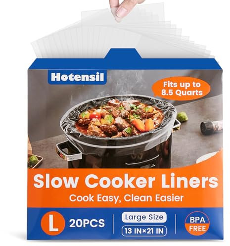 Slow Cooker Liners, Hotensil 13x 21 20 Count Cooking Bags Large Size Disposable Pot Liner, Fit 3QT to 8.5QT for Slow Cooker Cooking Trays, Multi-Purpose Durable Liners Plastic Bags, BPA Free