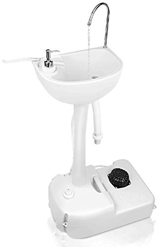 GYMAX Lavabo Portátil de Camping con Depósito de Agua de 17 Litros, con Bomba de Pie y Grifo Giratorio, Estación de Lavado con Ruedas y Mango Portátil, para Camping, Viajes y Pesca