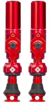 Muc-Off Big Bore Hybrid Tubeless Valves - Maximum Air Flow CNC Aluminium Valve System - Coreless Design for Presta Rims - Fast Inflation and Sealant Fill - Red, 30mm