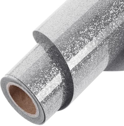 ​TORC Silver Glitter HTV Silver Heat Transfer Vinyl HTV Rolls, 12 x 6 ft Iron on Vinyl for T Shirts Silver Glitter HTV Vinyl for All Cutter Machines Easy to Cut & Weed for Heat Vinyl Design 1 Roll