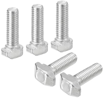 QUARKZMAN 40Pcs Boulons en T, M5 x 16mm Boulon à Tête de Marteau T Vis Stud pour Profilé en Aluminium à Fente en T de la Série 2020, Acier au Carbone Nickelé, Argent